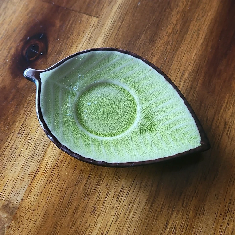 3 For $10 Pier 1 Imports Greenish Stoneware Trinket Leaf Plate.